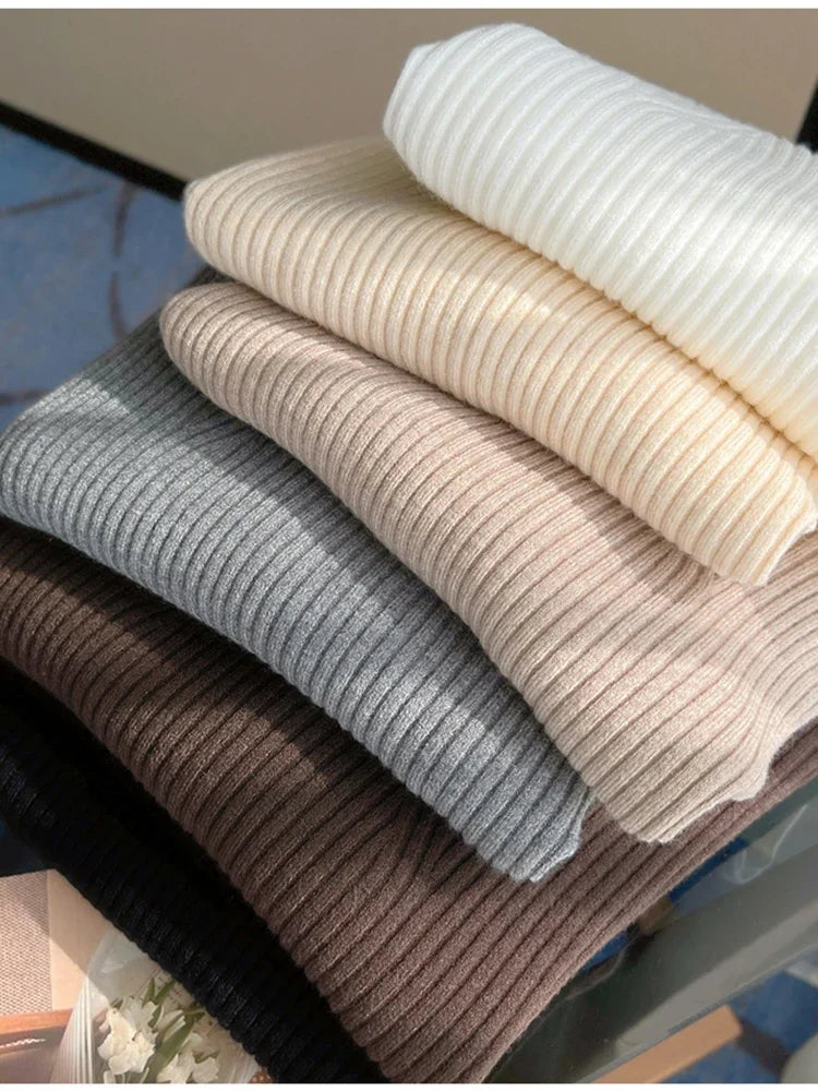 2025 Basic V-neck Chic Autumn Winter Pullover Women Female Knitted Ribbed Sweater Slim Long Sleeve Badycon High Quality Sweater