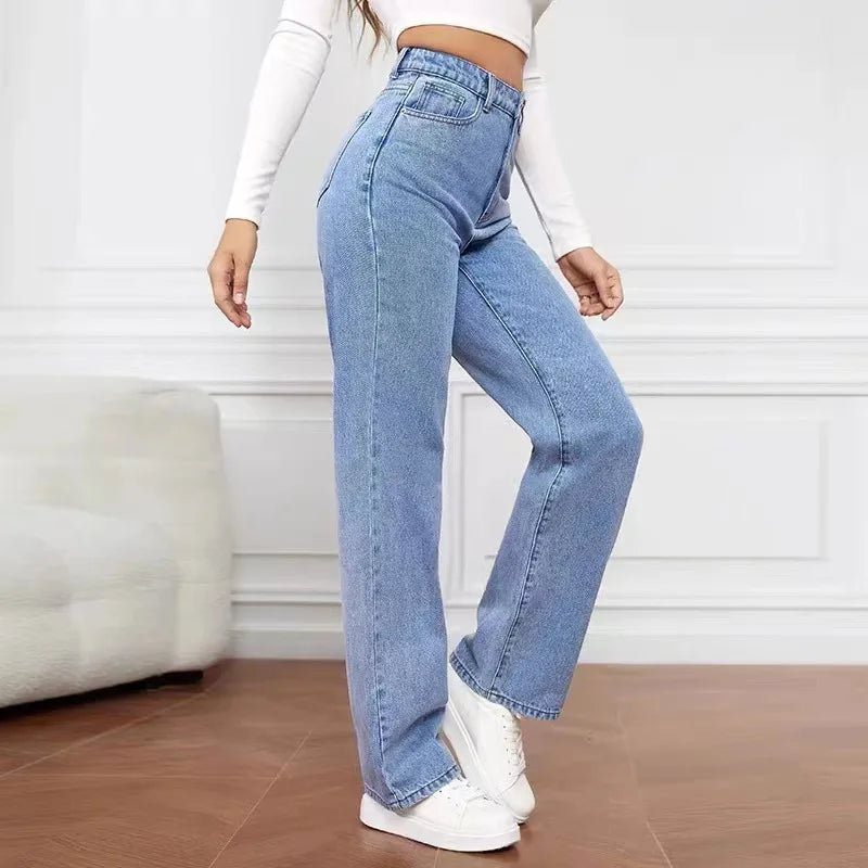 Women's Hot Sale High Waist Stretch Washed Denim Fashionable Straight Jeans Women's Pants women jeans black pants woman clothing