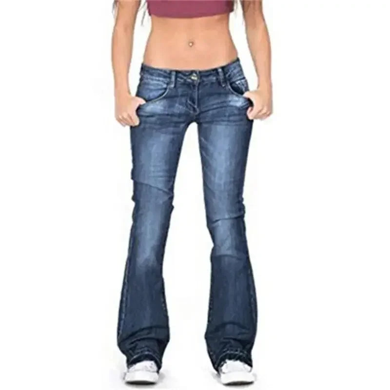 2024 Vintage Mid Waist Washed Jeans Women New Slim Fit Micro Flared Trousers Casual Commuter Female Denim Pants Trend Streetwear